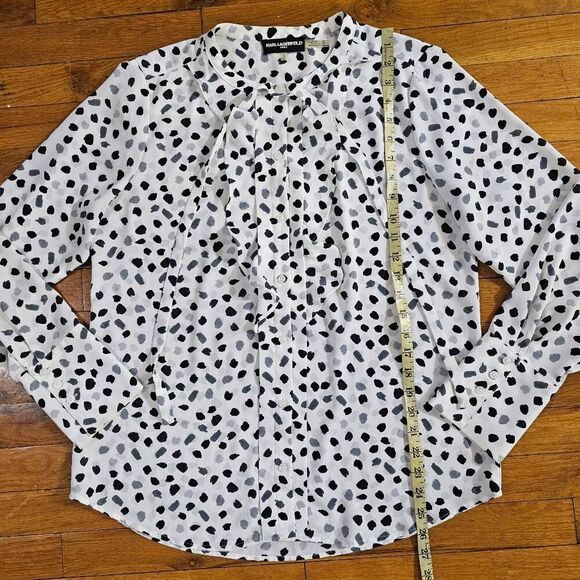 Karl Lagerfeld Shirt Womens Medium White Animal Print Blouse - Picture 3 of 7